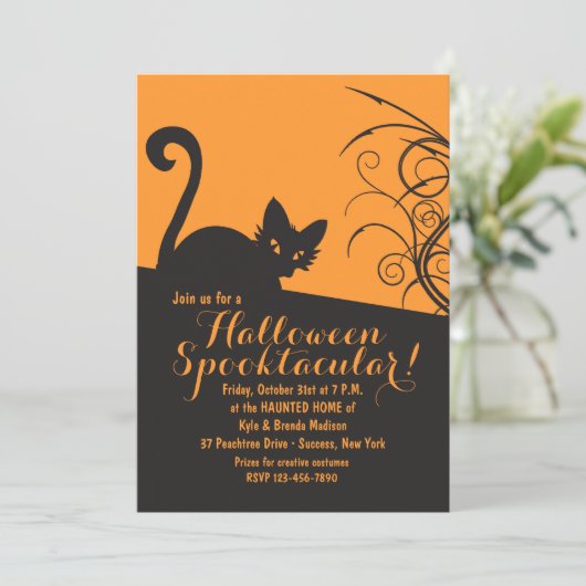 Spooky Cat Halloween Invitation Kaart (Staand voorkant)