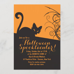 Spooky Cat Halloween Invitation Kaart