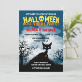 Spooky Cat Halloween Kids Birthday Party Kaart (Staand voorkant)