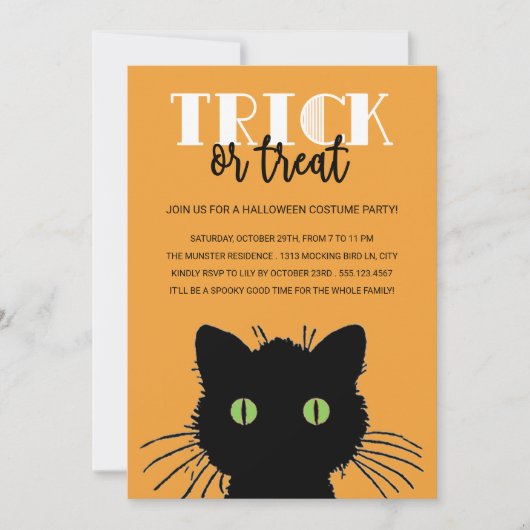 Spooky Cat Halloween Party Invitation Kaart (Voorkant)
