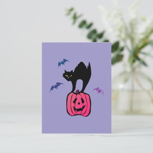 Spooky Cat Halloween Pumpkin Pop Art Briefkaart (Staand voorkant)