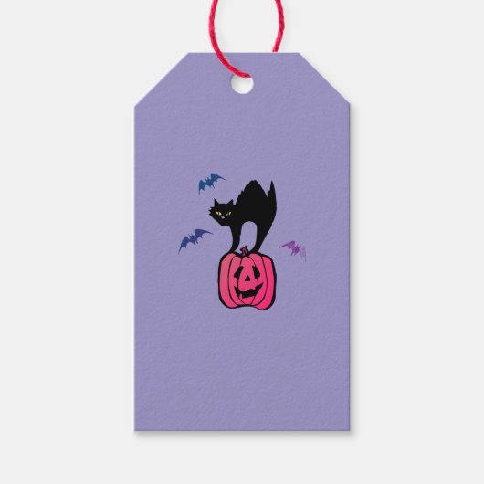 Spooky Cat Halloween Pumpkin Pop Art Cadeaulabel (Voorkant)