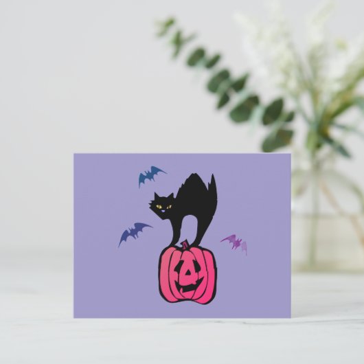 Spooky Cat Halloween Pumpkin Pop Art Feestdagenkaart (Staand voorkant)