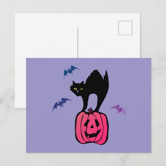 Spooky Cat Halloween Pumpkin Pop Art Feestdagenkaart (Voorkant / Achterkant)