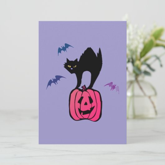 Spooky Cat Halloween Pumpkin Pop Art Kaart (Staand voorkant)