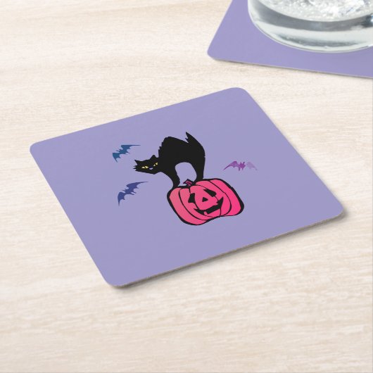 Spooky Cat Halloween Pumpkin Pop Art Kartonnen Onderzetters (Schuin)
