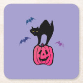 Spooky Cat Halloween Pumpkin Pop Art Kartonnen Onderzetters (Voorkant)