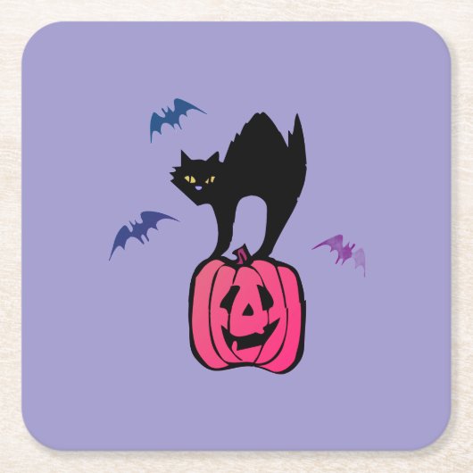 Spooky Cat Halloween Pumpkin Pop Art Kartonnen Onderzetters (Voorkant)