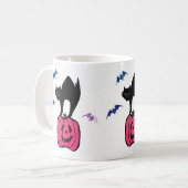 Spooky Cat Halloween Pumpkin Pop Art Koffiemok (Voorkant links)