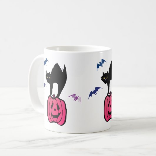 Spooky Cat Halloween Pumpkin Pop Art Koffiemok (Voorkant links)