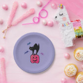 Spooky Cat Halloween Pumpkin Pop Art Papieren Bordje (Feest)