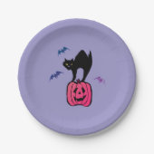 Spooky Cat Halloween Pumpkin Pop Art Papieren Bordje (Voorkant)