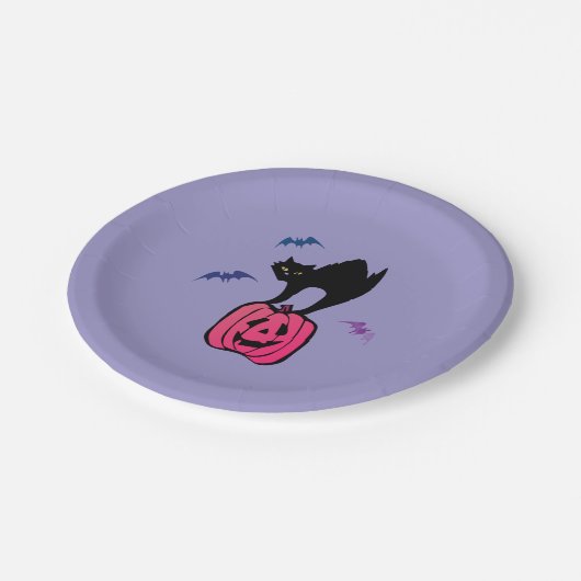 Spooky Cat Halloween Pumpkin Pop Art Papieren Bordje (Gekanteld)
