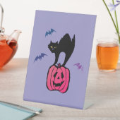 Spooky Cat Halloween Pumpkin Pop Art Reclamebord Met Voetstuk (Insitu)