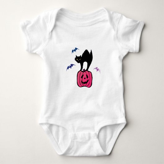 Spooky Cat Halloween Pumpkin Pop Art Romper (Voorkant)