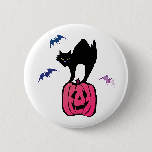 Spooky Cat Halloween Pumpkin Pop Art Ronde Button 5,7 Cm (Voorkant)