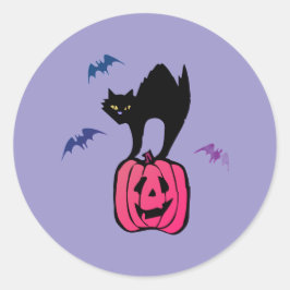 Spooky Cat Halloween Pumpkin Pop Art Ronde Sticker