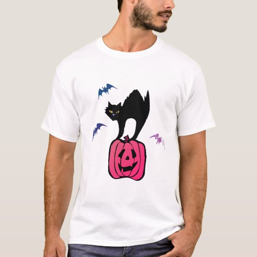 Spooky Cat Halloween Pumpkin Pop Art T-shirt (Voorkant)