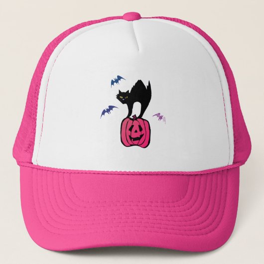 Spooky Cat Halloween Pumpkin Pop Art Trucker Pet (Voorkant)
