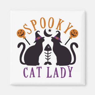 Spooky Cat Lady Black Cats Halloween Magneet
