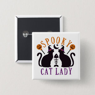 Spooky Cat Lady Black Cats Halloween Vierkante Button 5,1 Cm