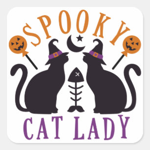 Spooky Cat Lady Black Cats Halloween Vierkante Sticker