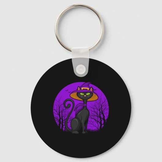 Spooky Cat Lover Halloween Zwart Kitten Leuke Kat  Sleutelhanger (Voorkant)