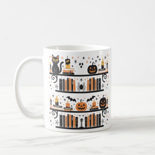Spooky Cat Pumpkin Bat Spider Halloween T-shirt Koffiemok (Links)