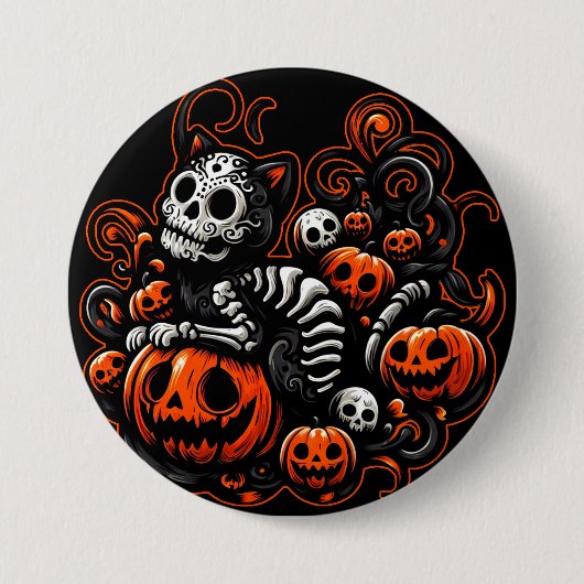 Spooky Cat & Pumpkins Ronde Button 7,6 Cm (Voorkant)