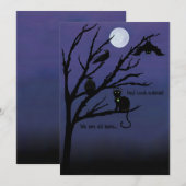 Spooky cat-raven-uil-bat-night-moon Halloween kaar Feestdagenkaart (Voorkant / Achterkant)