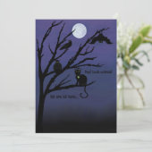 Spooky cat-raven-uil-bat-night-moon Halloween kaar Feestdagenkaart (Staand voorkant)