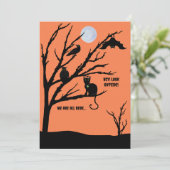 Spooky cat-raven-uil-bat-night-moon Halloween kaar Feestdagenkaart (Staand voorkant)