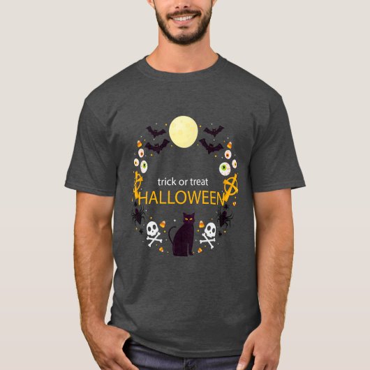 Spooky Cat Skull Halloween Night T-shirt (Voorkant)