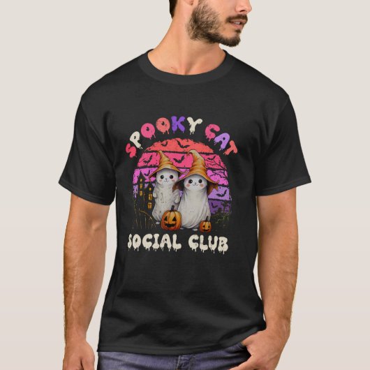 Spooky Cat Social Club Boo Ghost Black Cats Hallow T-shirt (Voorkant)