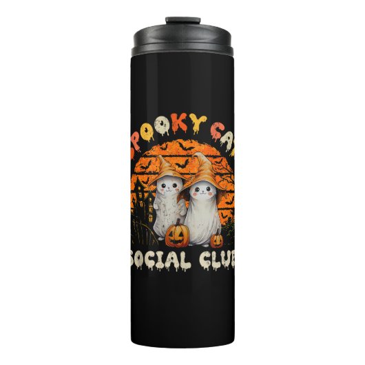 Spooky Cat Social Club Boo Ghost Witch Black Cats Thermosbeker (Voorkant)