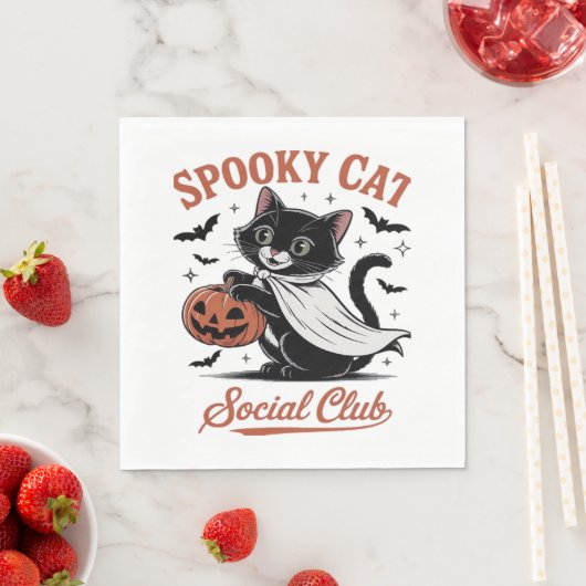 Spooky Cat Social Club PNG - Schattige Kitten Clas Servet (Insitu)