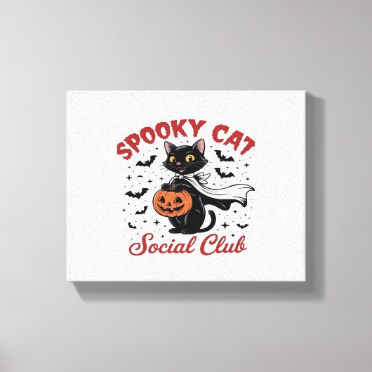 Spooky Cat Social Club PNG - Schattigee Halloween  Canvas Afdruk (Voorkant)