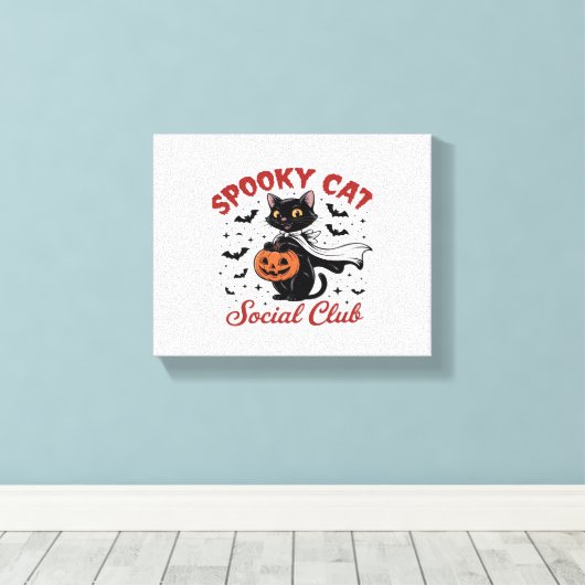 Spooky Cat Social Club PNG - Schattigee Halloween  Canvas Afdruk (Insitu (Houten vloer))
