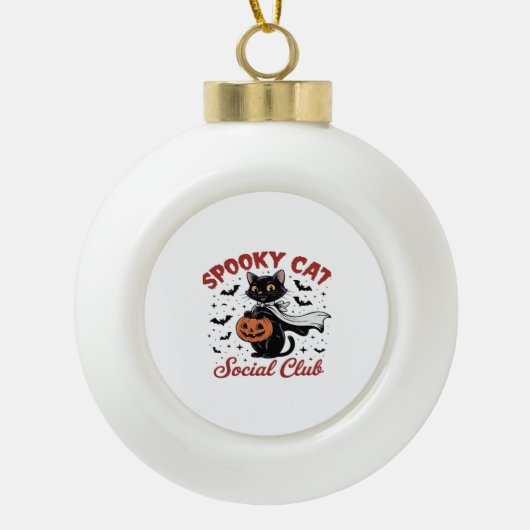 Spooky Cat Social Club PNG - Schattigee Halloween  Keramische Bal Ornament (Voorkant)