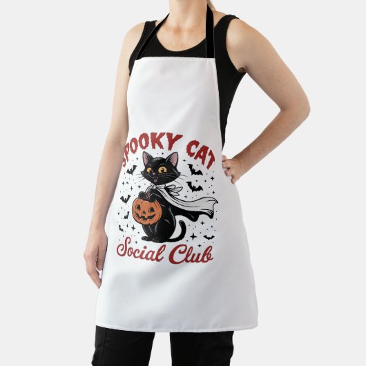 Spooky Cat Social Club PNG - Schattigee Halloween  Schort (Insitu)