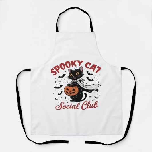 Spooky Cat Social Club PNG - Schattigee Halloween  Schort (Voorkant)