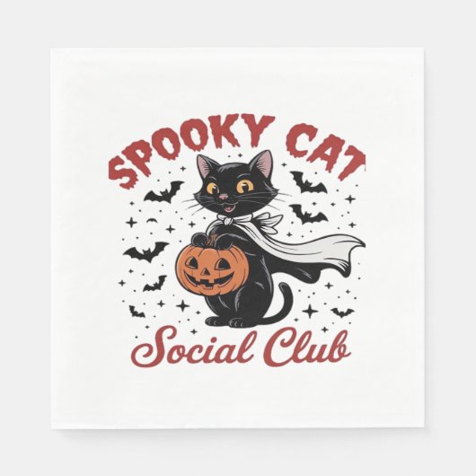 Spooky Cat Social Club PNG - Schattigee Halloween  Servet (Voorkant)