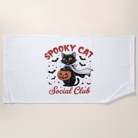 Spooky Cat Social Club PNG - Schattigee Halloween  Strandlaken (Voorkant)