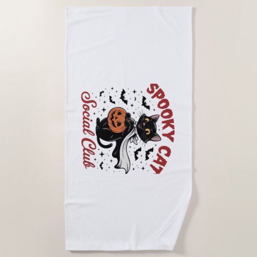 Spooky Cat Social Club PNG - Schattigee Halloween  Strandlaken (Voorkant)