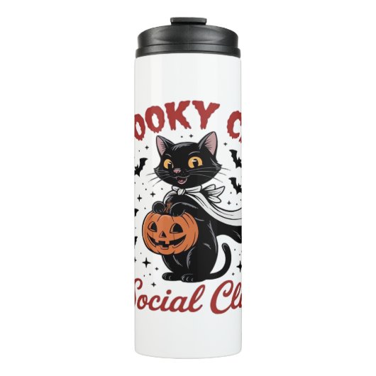 Spooky Cat Social Club PNG - Schattigee Halloween  Thermosbeker (Voorkant)