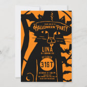 Spooky Cat Vintage Oranje Zwart Halloween Verjaard Kaart (Voorkant)