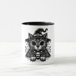 Spooky Cat Wearing Witch Pet Halloween Mok