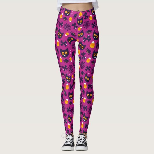 SPOOKY CATS EN CANDY CORN HALLOWEEN LEGGINGS (Voorkant)