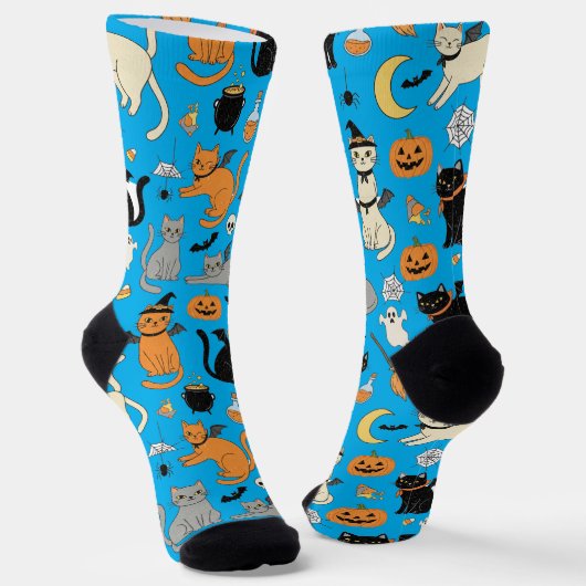 Spooky Cats Halloween-patroon Sokken (Gebogen)