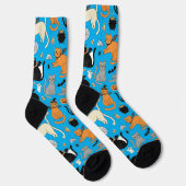 Spooky Cats Halloween-patroon Sokken (Rechts)